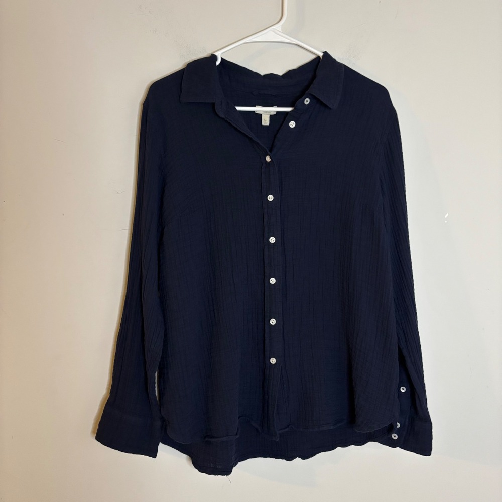Talbots Navy Blue Button Down Shirt Women LP